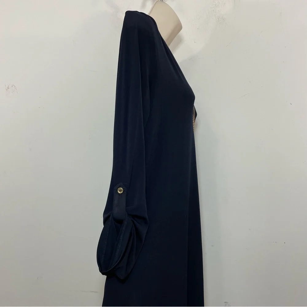 NWT Michael michael Kors Black jersey Shift Dress Gold Chain Small long sleeve - Picture 5 of 8